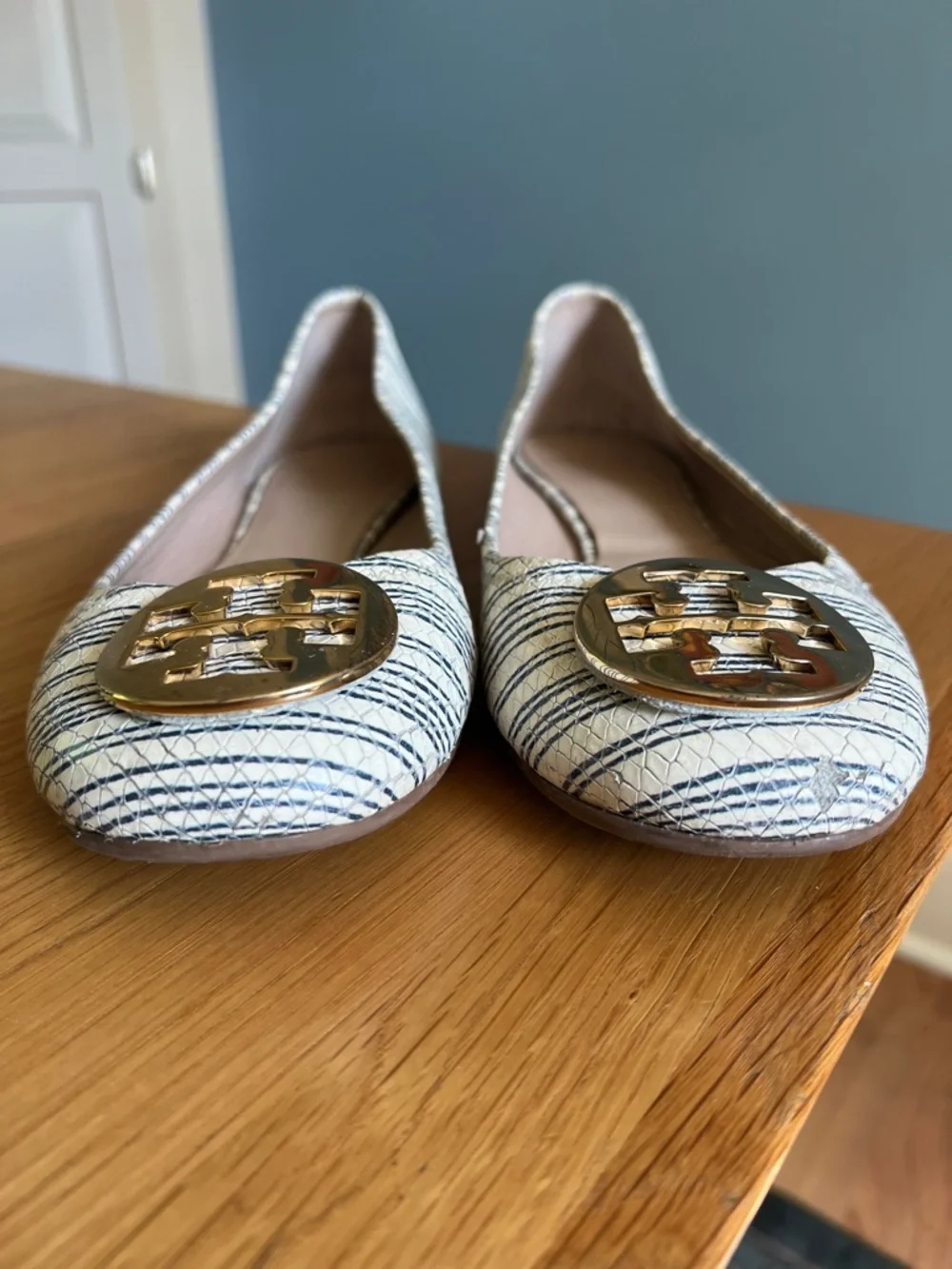 Tory Burch Striped Snake Embossed Reva Flats